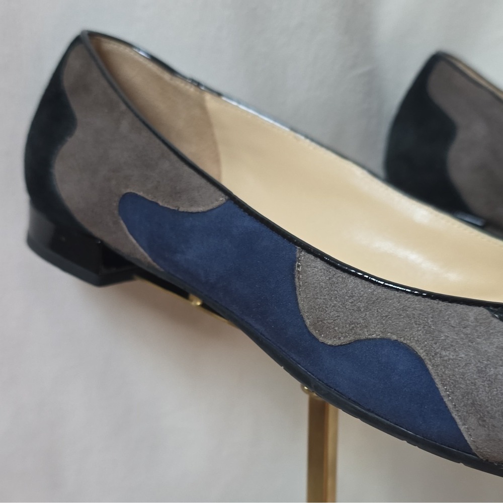 Amalfi Made In Italy Womens Suede Ballet Flat Slip-On Bow Black Gray Blue 9M - Picture 13 of 14